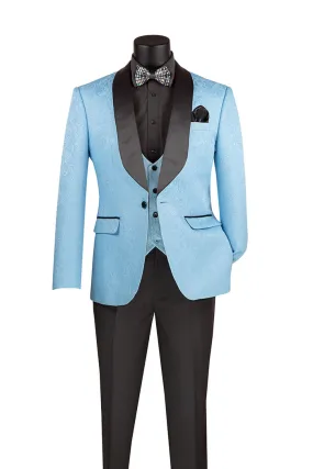 Vinci Slim Fit 3 Piece Single Button Jacquard Fabric Tuxedo Light Blue TVSJ-1