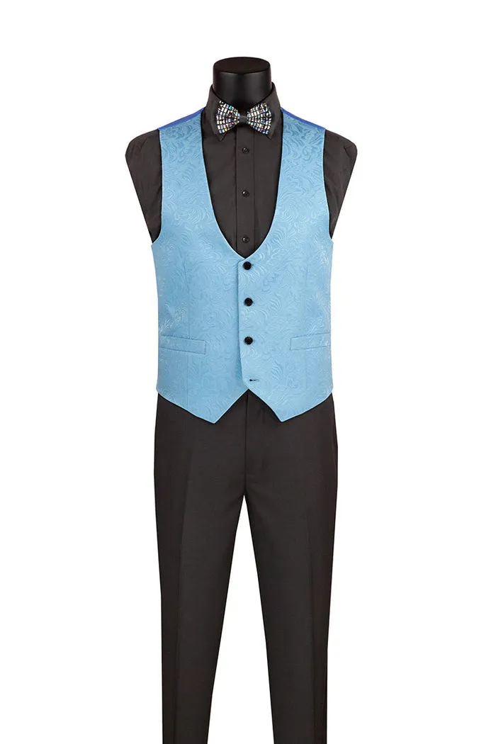 Vinci Slim Fit 3 Piece Single Button Jacquard Fabric Tuxedo Light Blue TVSJ-1