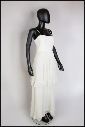 Vintage 1970s Ivory Pleated Chiffon Dress