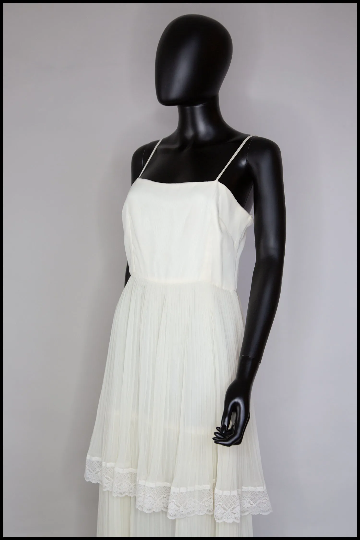 Vintage 1970s Ivory Pleated Chiffon Dress