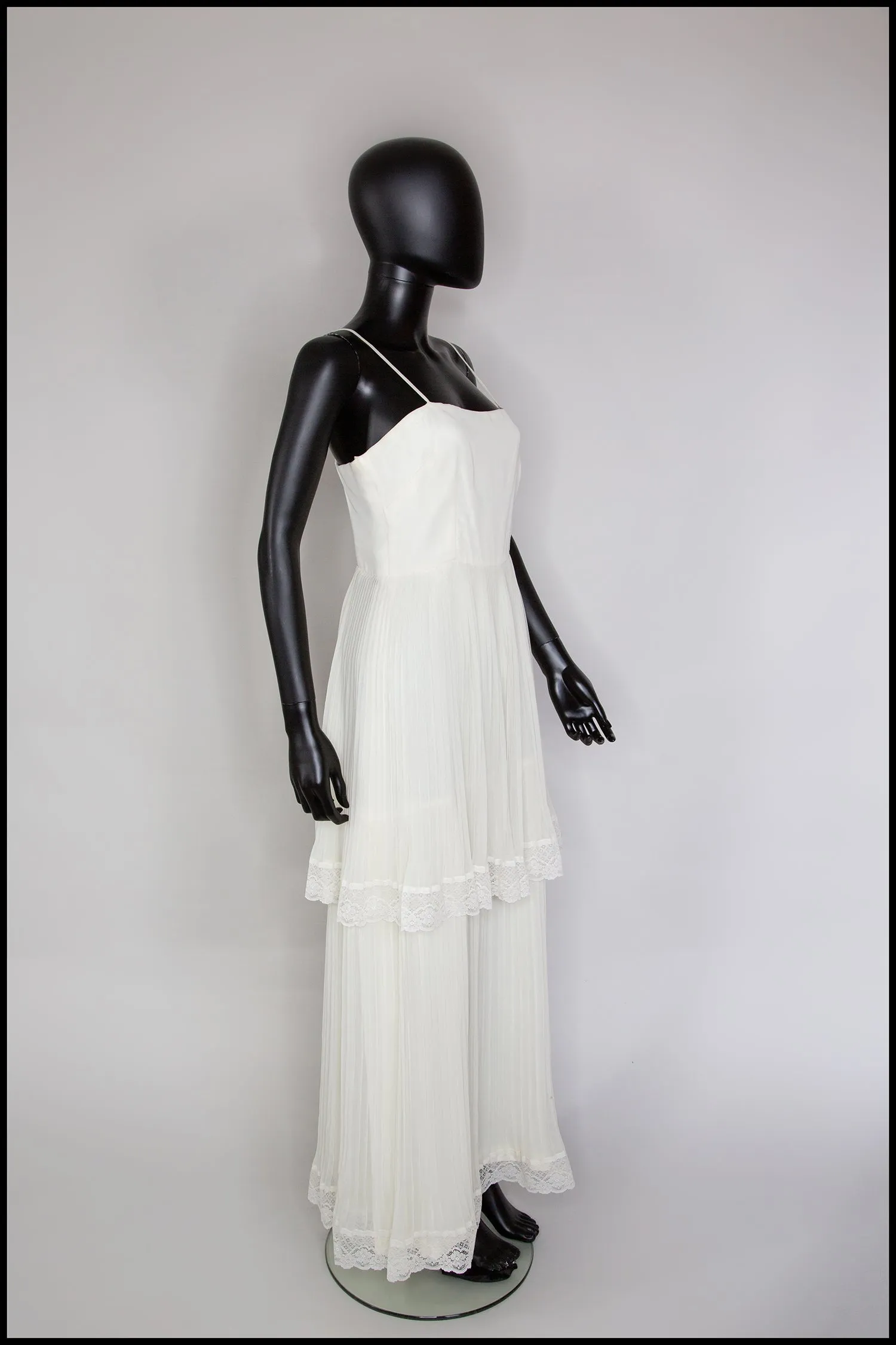 Vintage 1970s Ivory Pleated Chiffon Dress