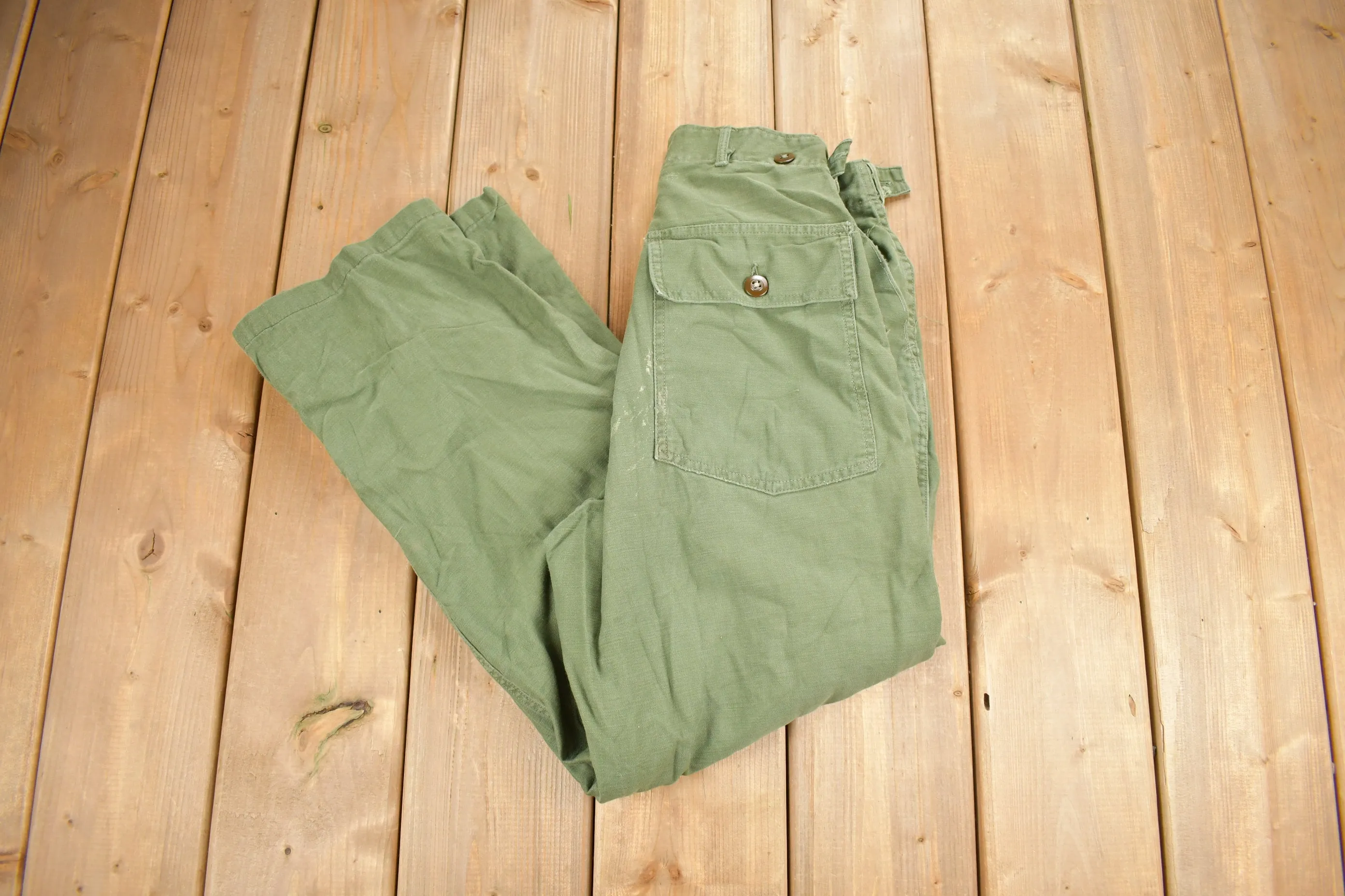 Vintage 1970s OG 107 Green Khaki Army Pants Size 28 x 25