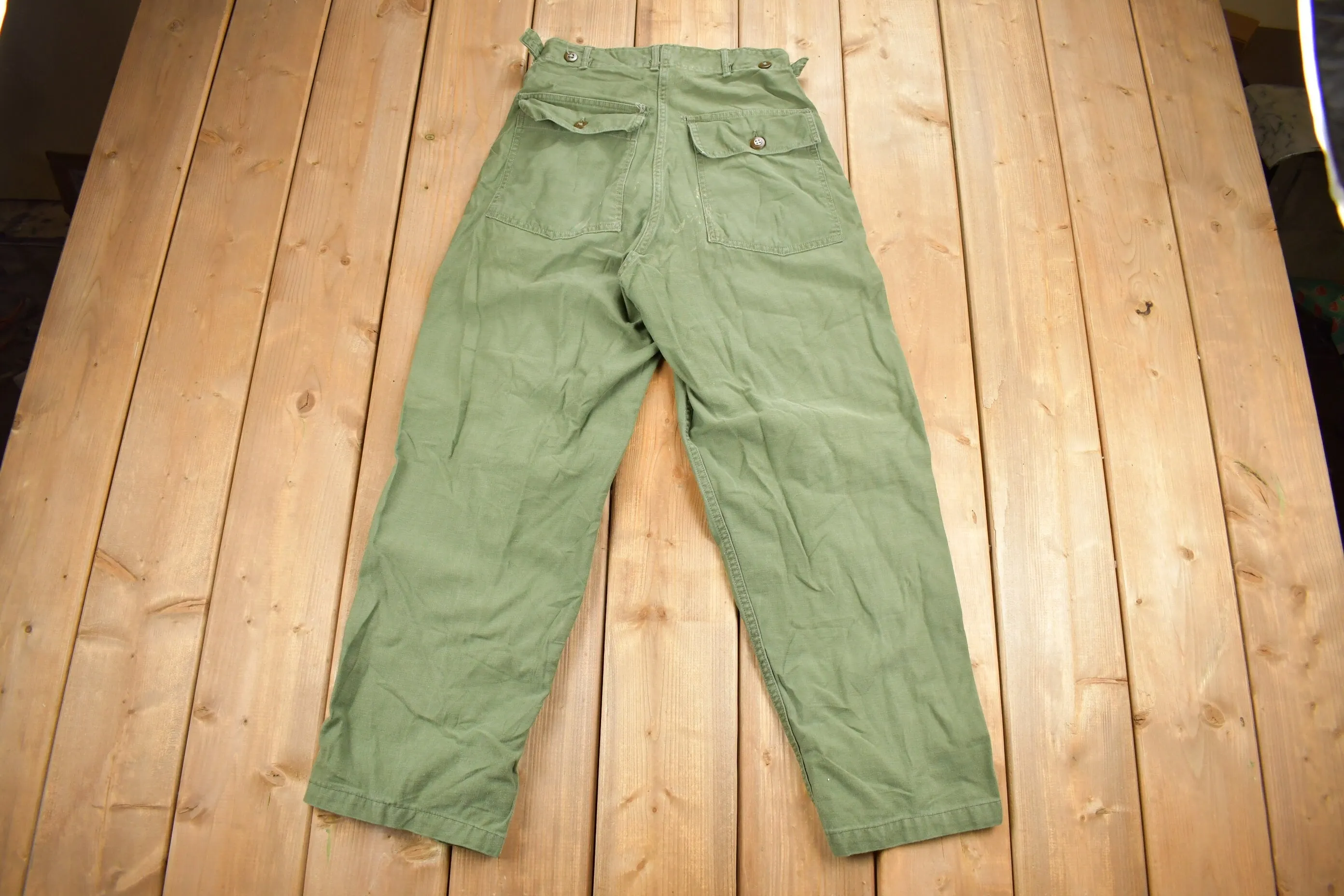 Vintage 1970s OG 107 Green Khaki Army Pants Size 28 x 25