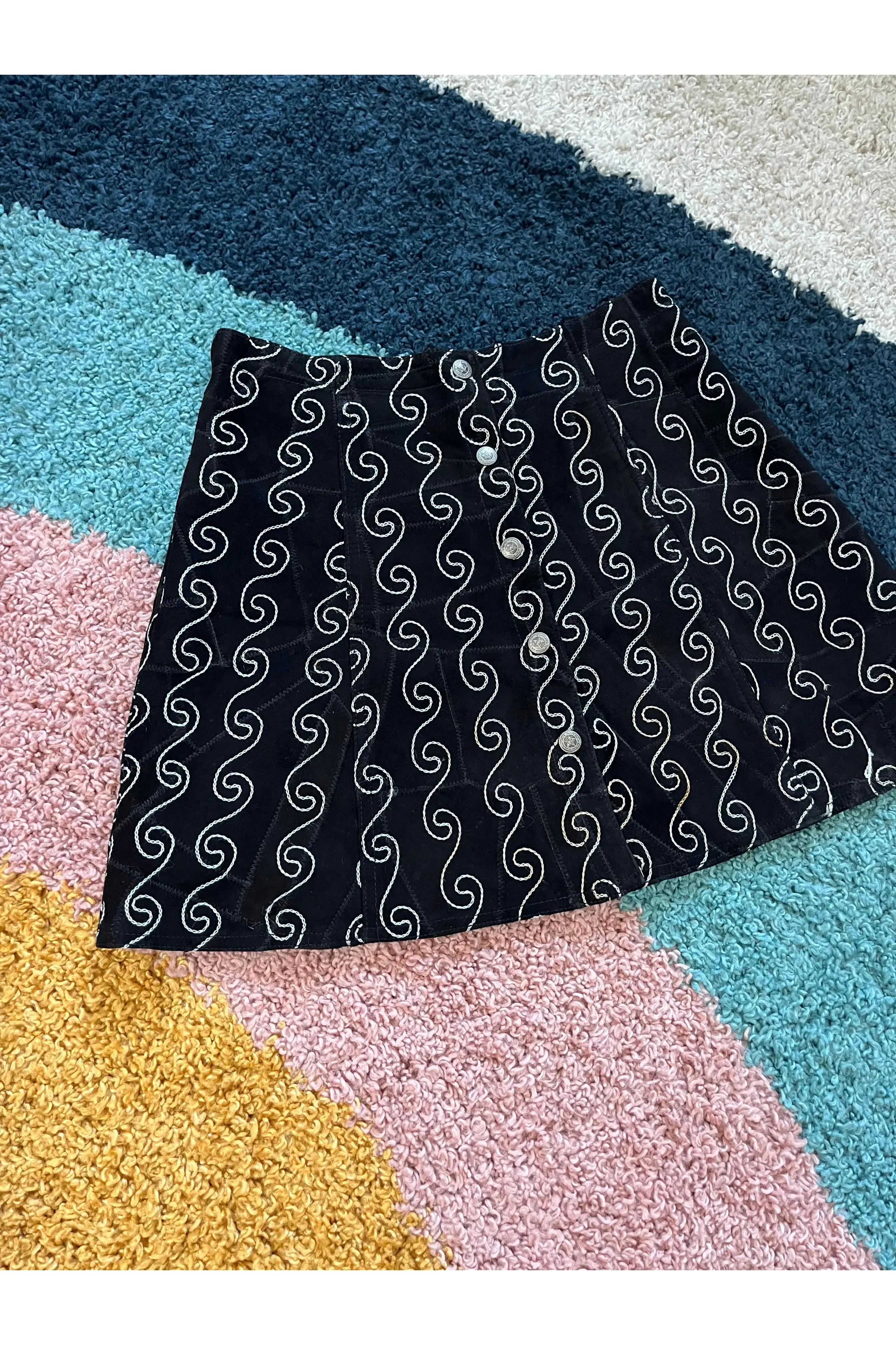 Vintage Rare 90s Swirl Embroidery Patchwork Skirt