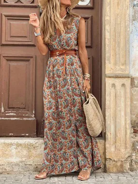 Vintage Sleeveless High-waisted Bohemian Dress