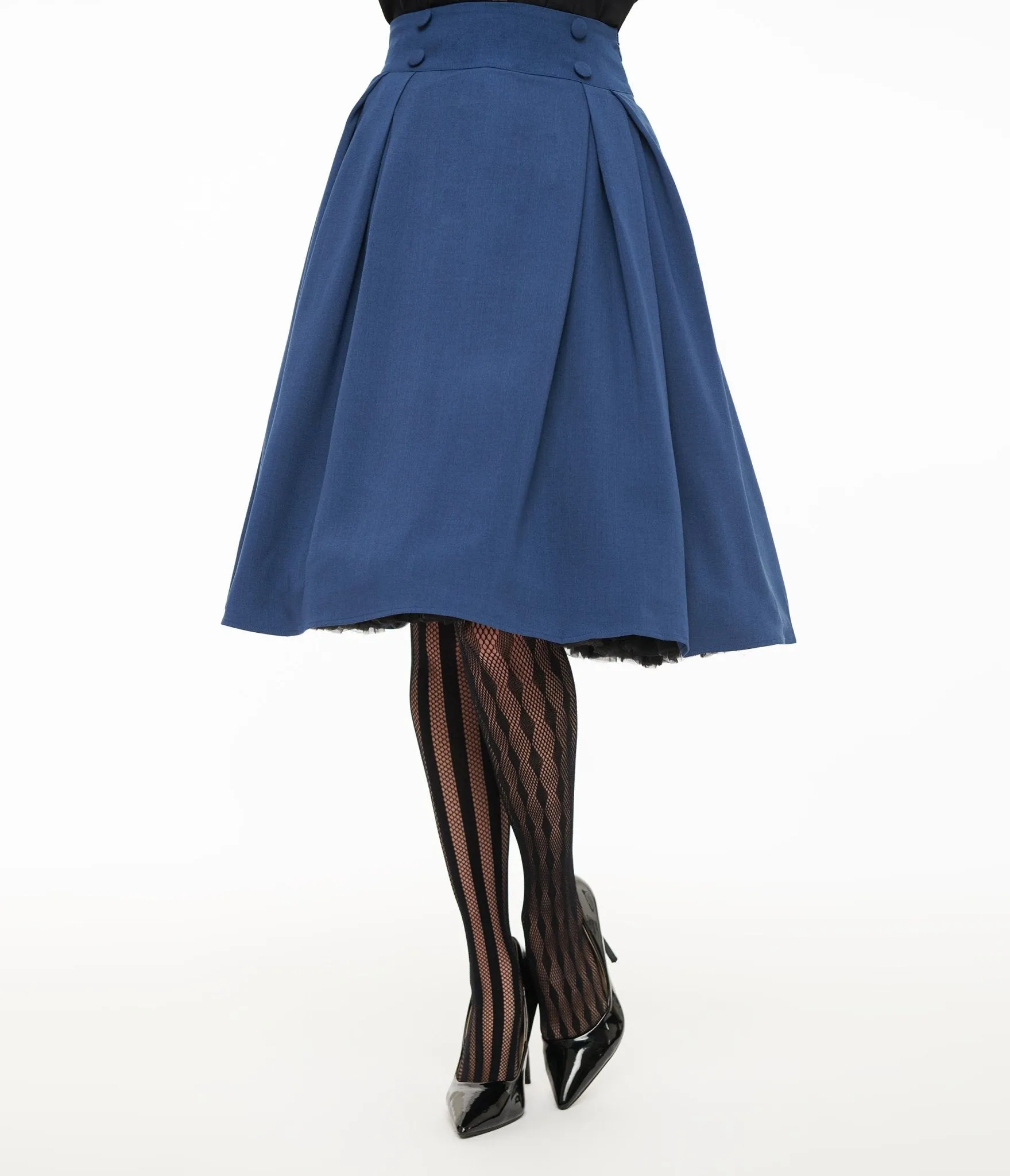 Voodoo Vixen 1950s Blue Pleated High Waist Flare Skirt