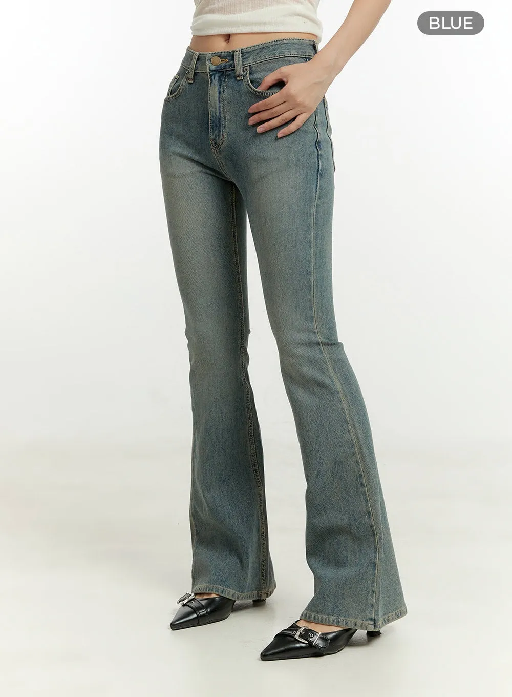 Washed Low Rise Bootcut Jeans CU426