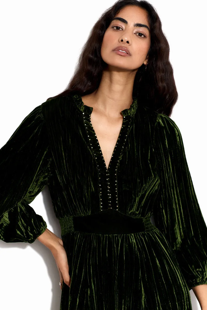 Wendy Green Crinkle Velvet Dress