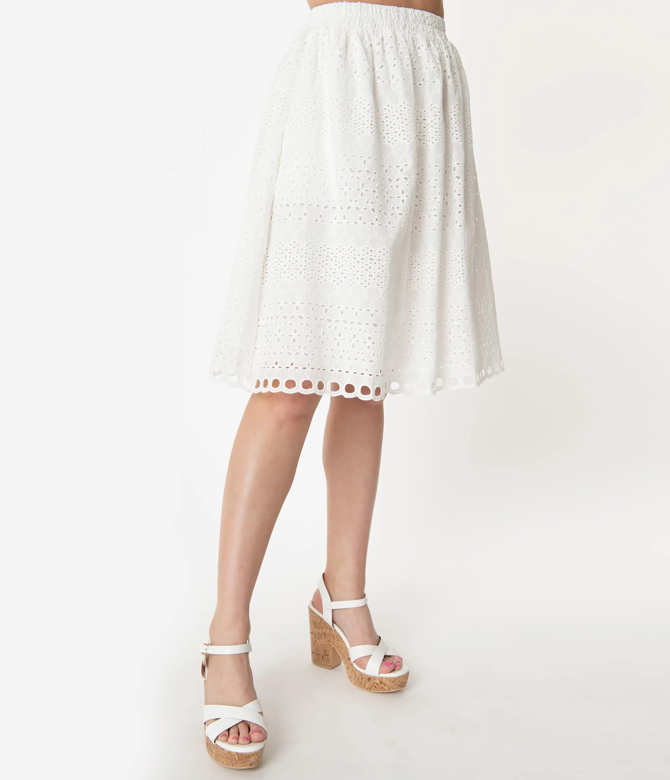 White Eyelet A-Line Skirt