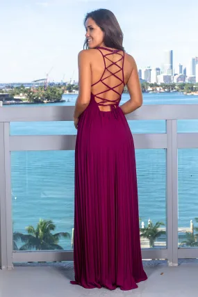 Wine Wrap Dress with Strappy Back