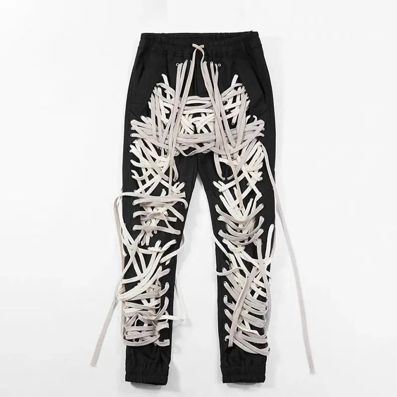 WLS High Waist Patchwork Slim Tie Pants