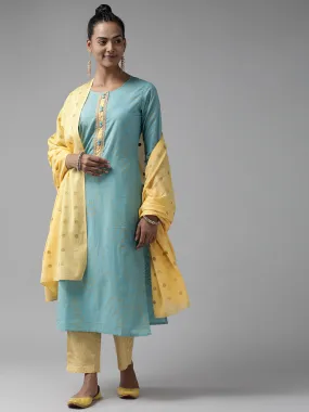 Women Green Gotta Patti Pure Cotton Kurta With Trousers With Dupatta