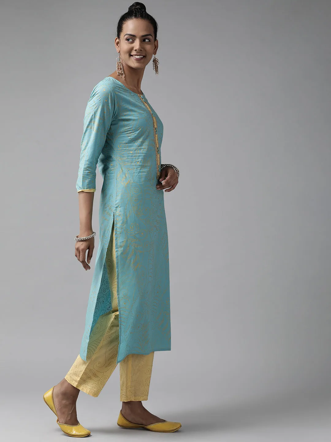 Women Green Gotta Patti Pure Cotton Kurta With Trousers With Dupatta