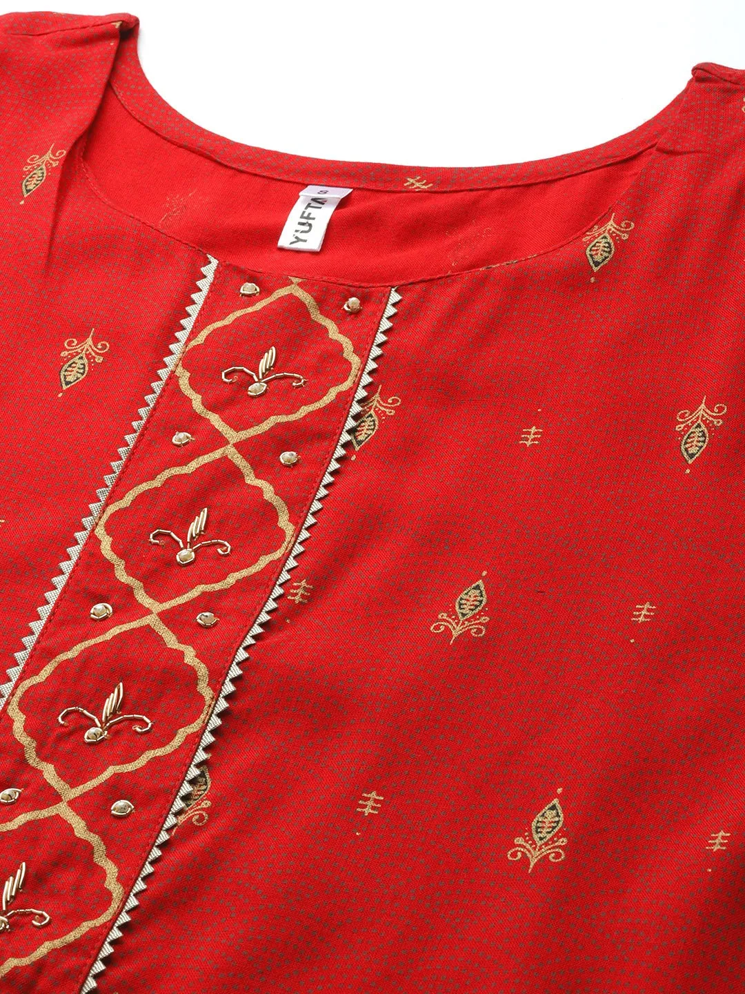 Women Red Rayon Kurta Set