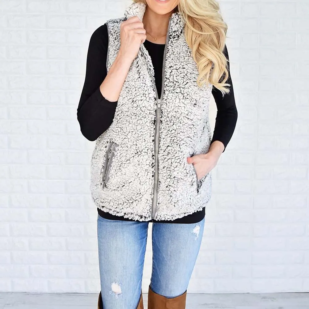 Women' Winter Warm  Faux Fur Zip Up Sherpa Jacket