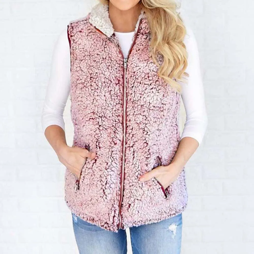 Women' Winter Warm  Faux Fur Zip Up Sherpa Jacket