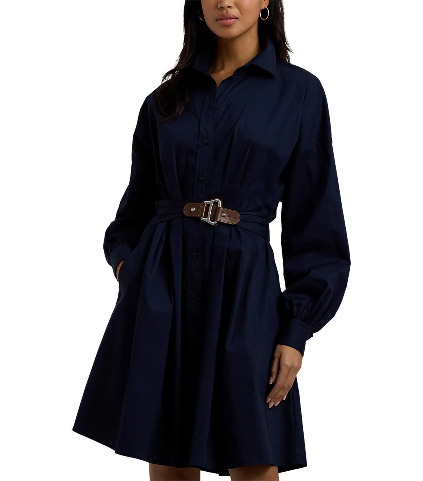 Women's Buckle-Trim Cotton-Blend Shirtdress