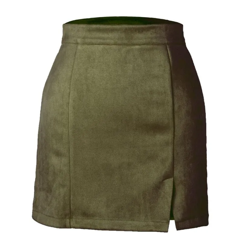 Women's High Waist Faux Suede Bodycon Mini Skirt