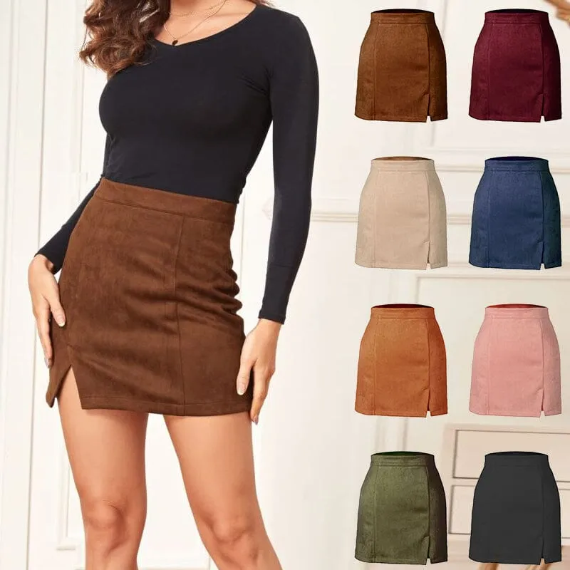 Women's High Waist Faux Suede Bodycon Mini Skirt