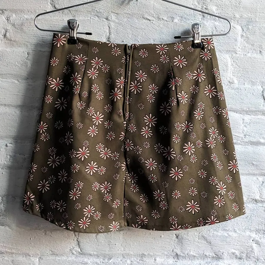 Y2K Vintage Floral Ditzy Skirt Groovy Grunge Green Retro Flower Power Skate Mini