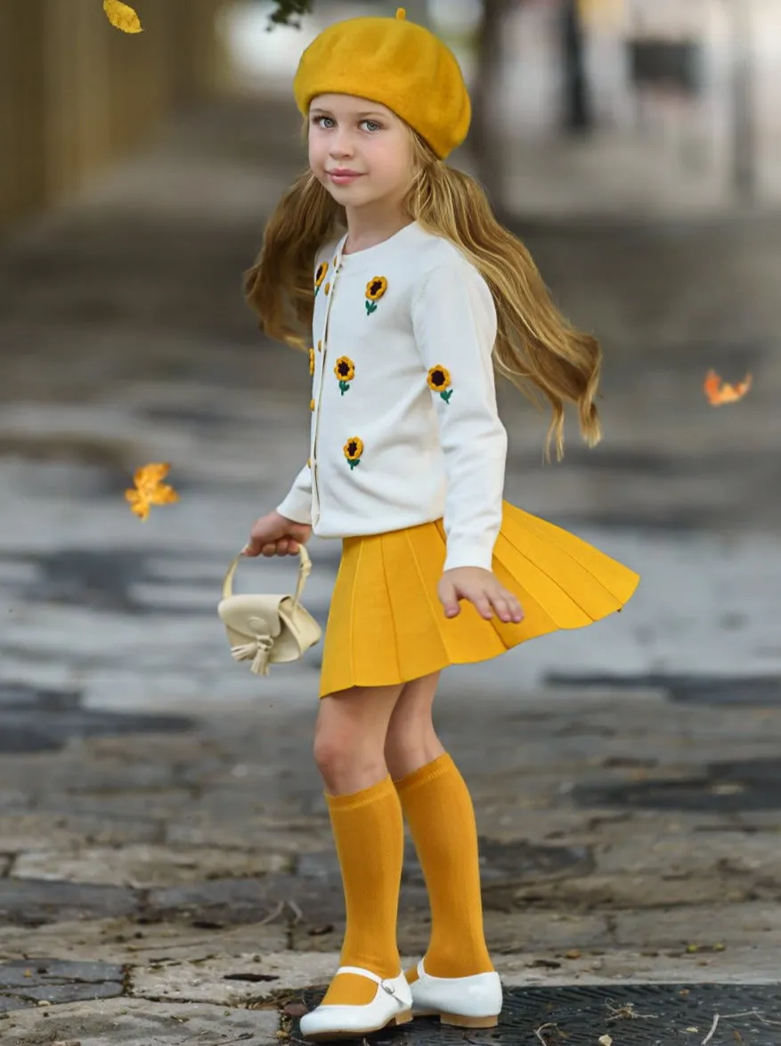 You're The Sunflower Cardigan and Pleated Skirt Set