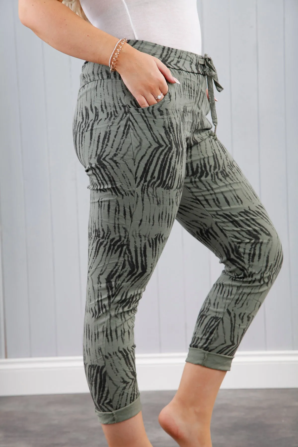 Zebra Print Magic Pants Khaki